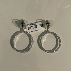 Silver dangle diamond hoops never worn